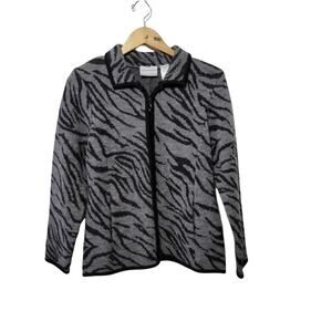 Alfred Dunner 100% wool, Zip front,  sweater cardigan. Size Petite Medium